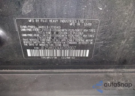 2010 Subaru Forester 2.5X Premium from USA, damaged, VIN JF2SH6CCXAH768907